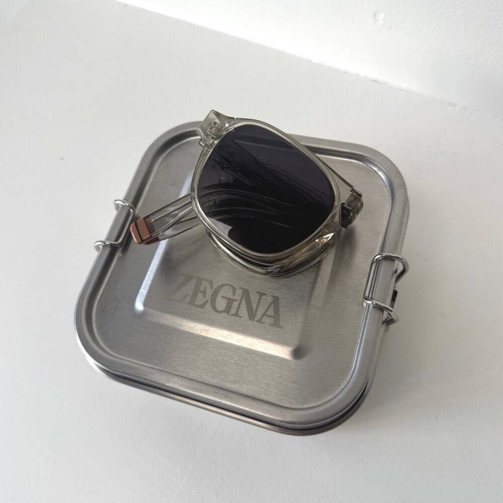 Ermengildo ZEGNA Luce Clear Gray Foldable Polarized Square Sunglasses with Case